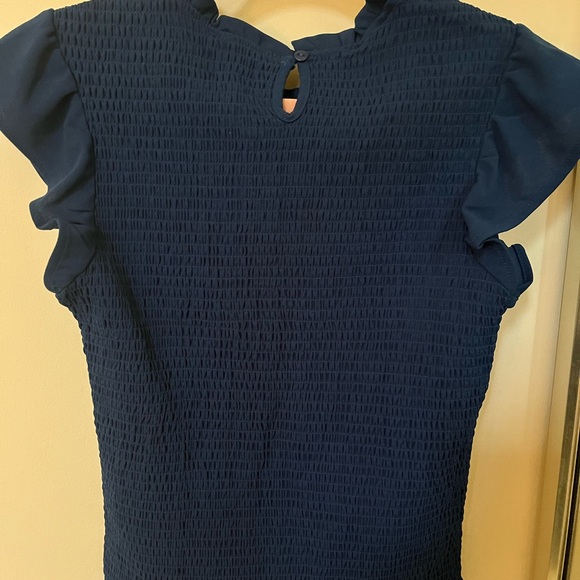 Aqua Navy Blue Smocked Blouse - Picture 3 of 4